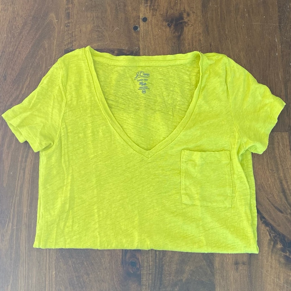 J.Crew Linen V-Neck Tee XXS Yellow